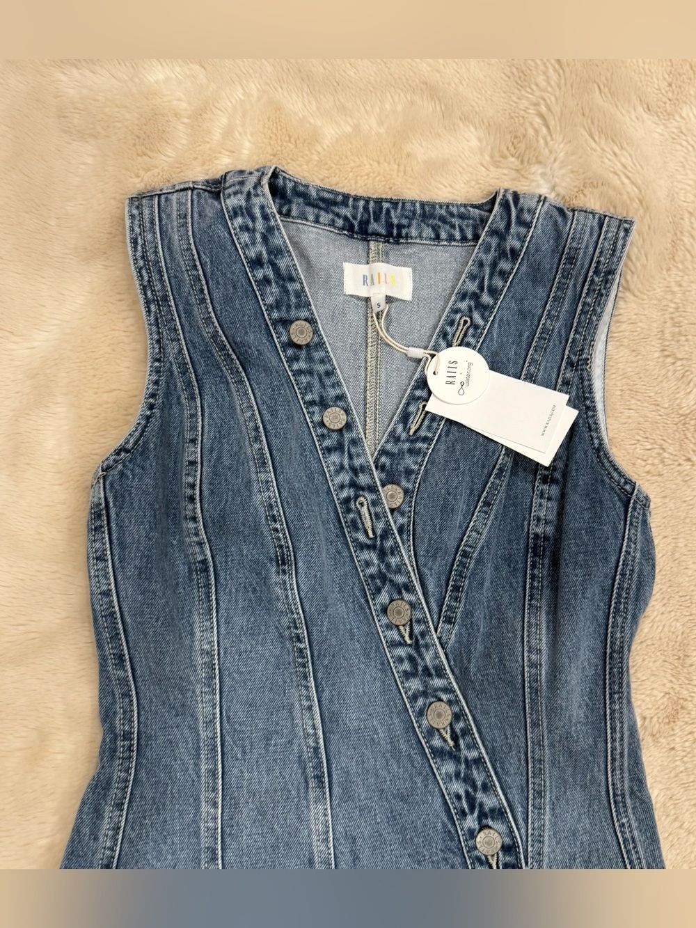 RAILS Strand Asymmetric Sleeveless Button-Up Frayed Denim Dress Size S NWT - Picture 3 of 7